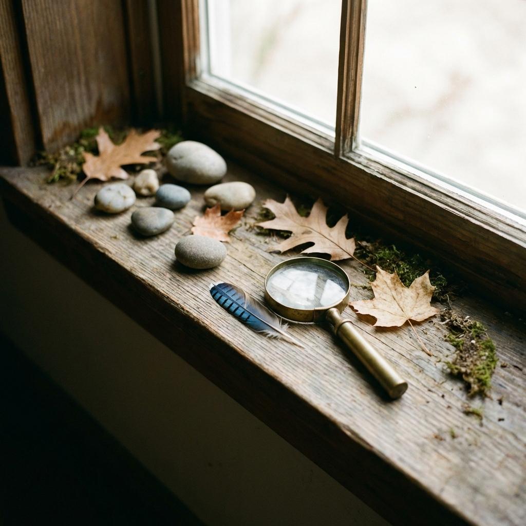 Natural objects collected and studied under a magnifying glass.